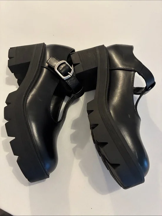 Y2K Retro VTG Arizona Jean Company Black T-Strap Platform Chunky Moto Sz 7.5