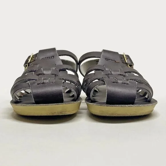 Sun-San Kids' Size 11 Dark Brown Leather Fisherman Sailor Sandals Buckle Closure