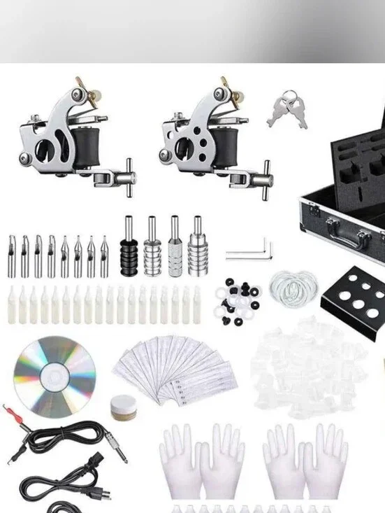 Dual Coil Tattoo Machine Kit with White Accessories