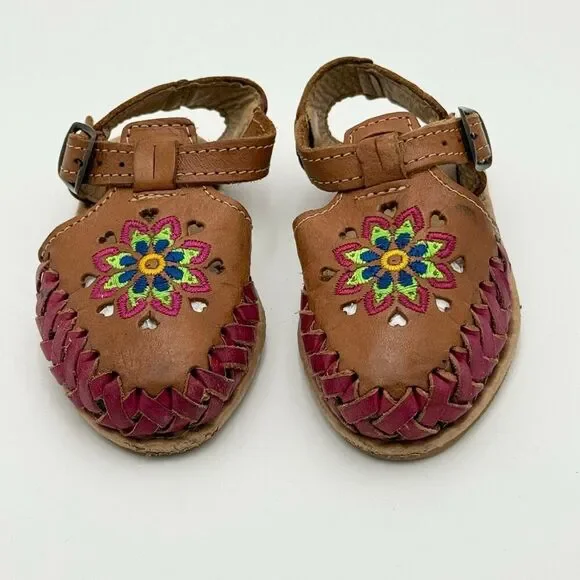 JAB Mexican Handmade Huarache Embroidered Leather Sandals for Little Kids - MX S