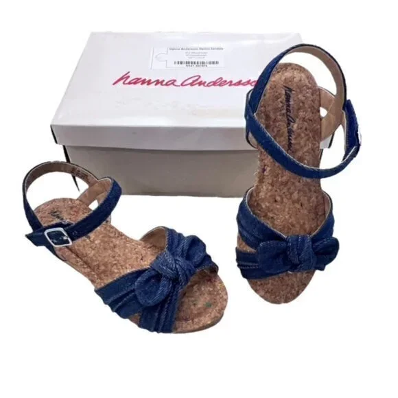NIB Hanna Andersson Blue Denim Sandals‎ Size 13 Cathrin Buckle Bow