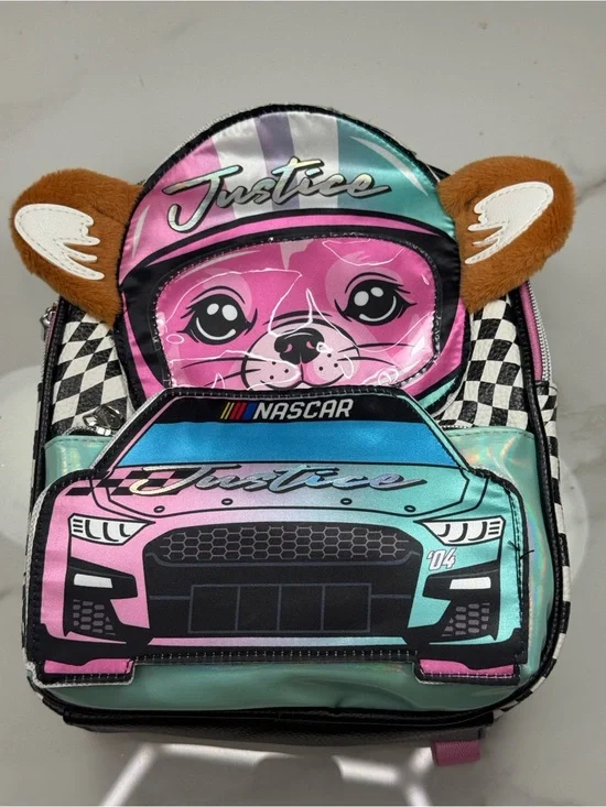Justice Pink, Teal & Black Plush-Ear NASCAR Kids Backpack