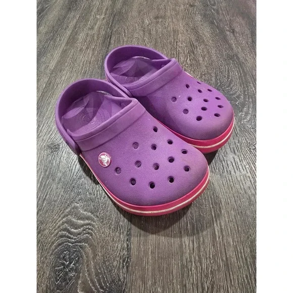 Crocs Kids Crocband Clogs Purple Pink Sporty Sandals Shoes Size J1