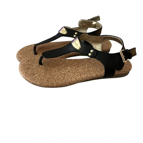 Michael Kors Girls‎ Tilly Jane Sandals | Size 2 | Black & Gold Cork Flat