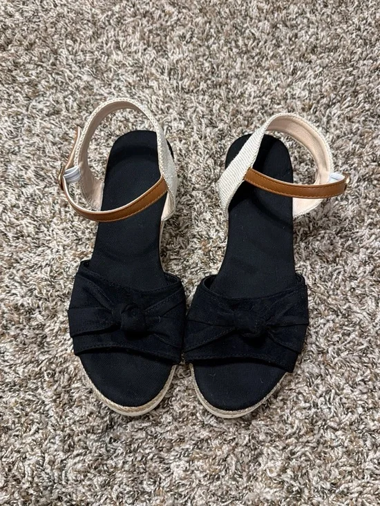 SHEIN Black Knot Front Espadrille Wedge Sandals with Beige Ankle Strap