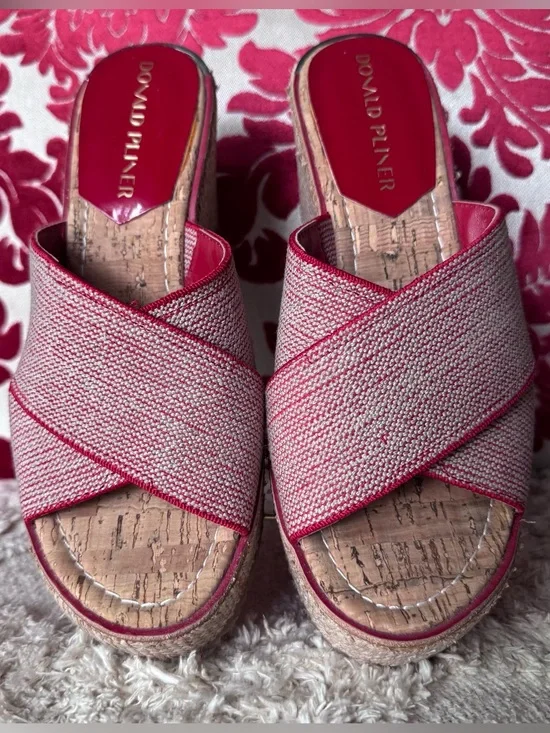 Donald Pliner Ideala Red Woven Platform Wedge Sandals Sz 6.5 Coastalcore Resort