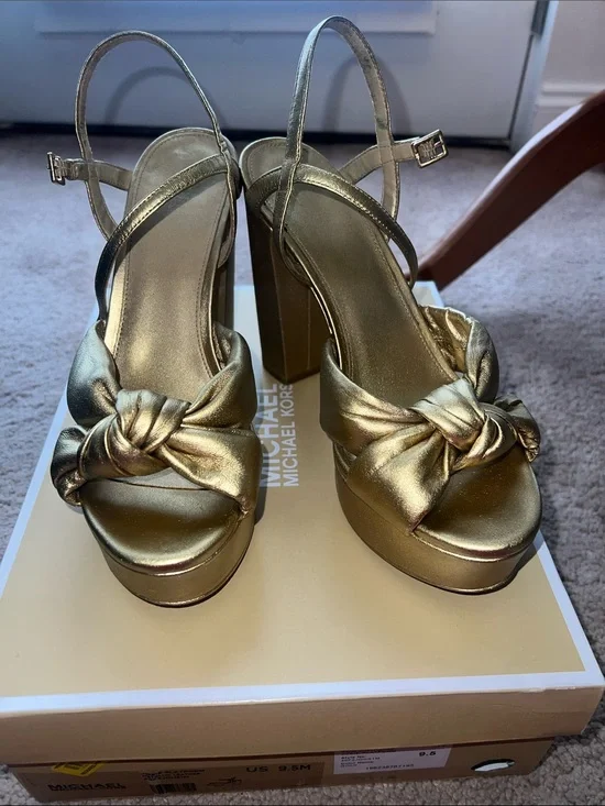 Michael Kors Metallic Gold “Josie” Knotted Platform Heels