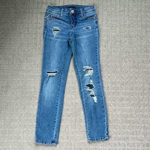 Justice Mid Rise Super Skinny Denim Jegging Blue Distressed Girls 8 Slim