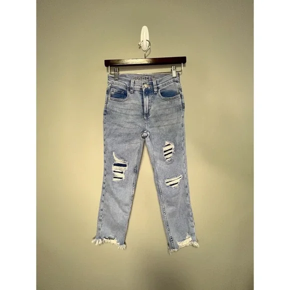 Justice Light Blue Jeans Girls 10 Slightly Ripped‎ Frayed Ankles