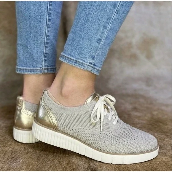 Cole Haan Grand City Women's Oxford Platform Stitchlite-RYE /GOLD Metallic 8.5 B