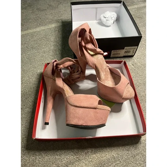 Pleaser Delight Pink Faux Suede Stripper Heels 6 in Platform Size 8 Working Girl