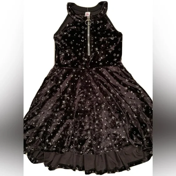 Justice Black Velvet Dress Glitter Moon Stars Size 12 NWOT