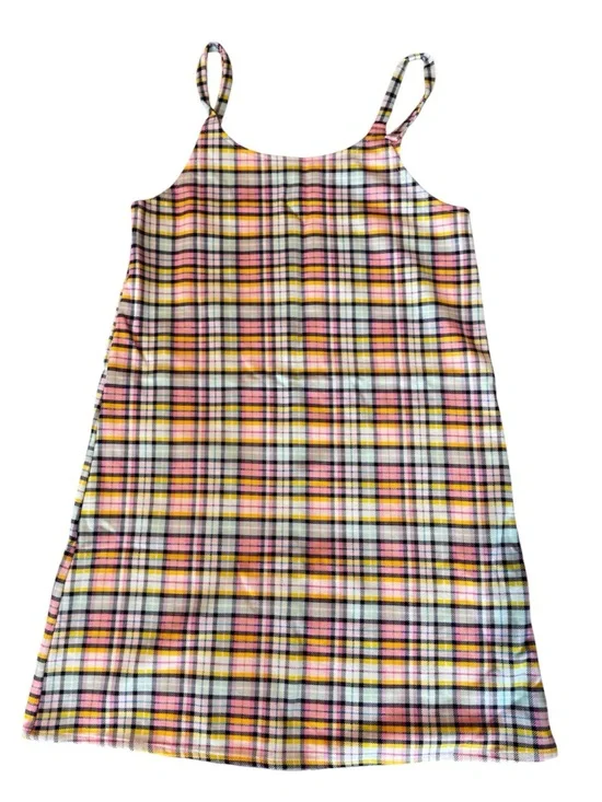 Justice - Girls' Pink Plaid Spaghetti-Strap Slip Dress - Kids Size 8