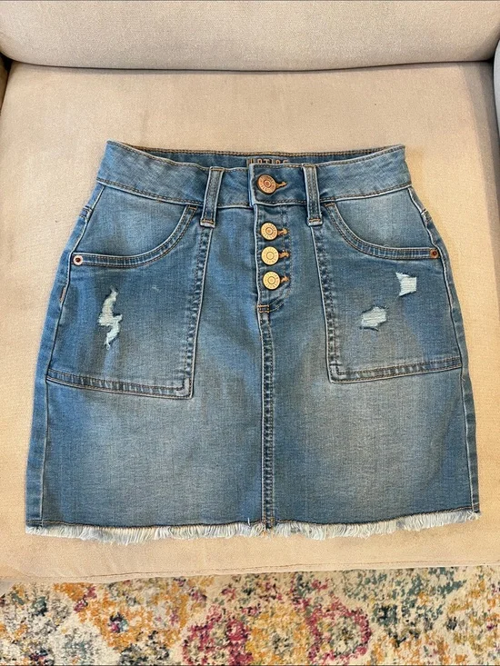 Justice Distressed Denim Mini Skirt in Light Blue