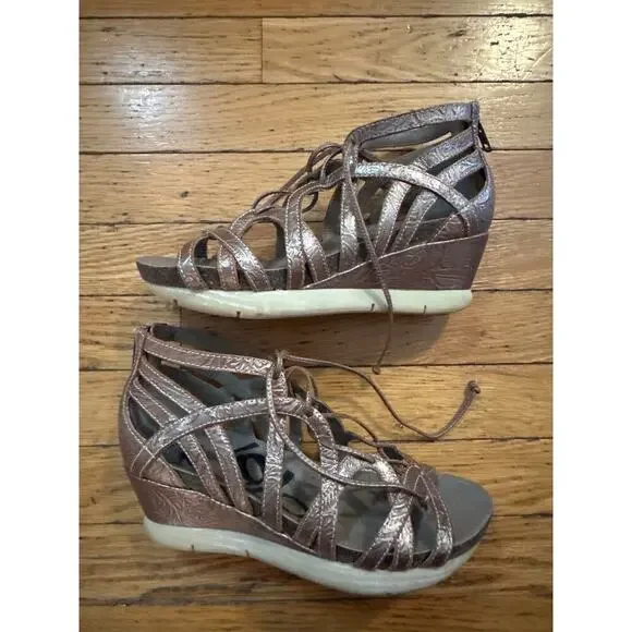 Leather Strappy Wedge Sandals Brown Comfort Walking Shoes Women’s Size 4