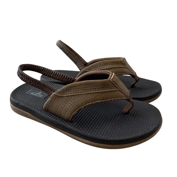 Bluefin Little boys Brown Black Elastic Backstrap Flip‎ Flop Sandals Size 11