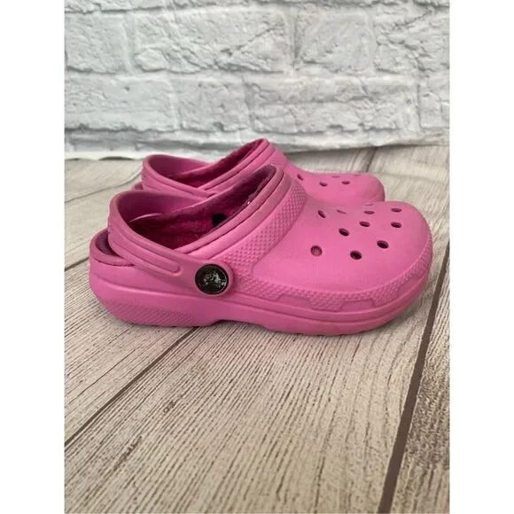 Crocs fur lined claasic clogs w/back strap pink girls C11