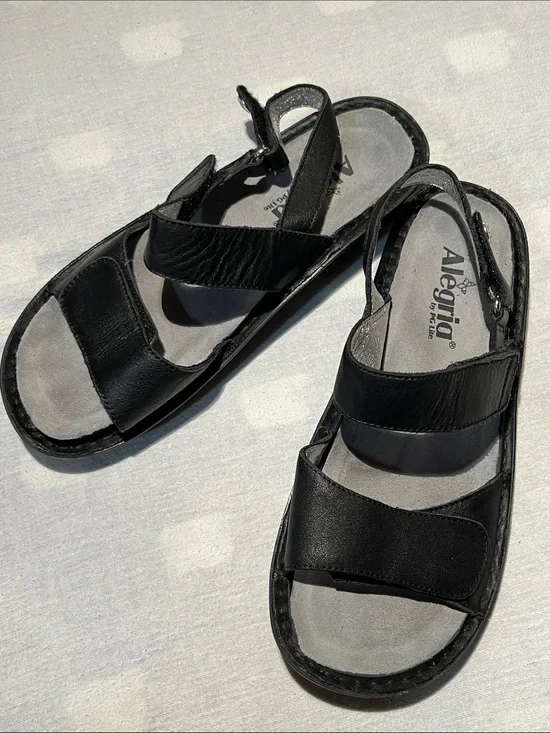 Algeria Verona Style Black Leather Adjustable Sandals - Size 38 (Approx. US 7.5)