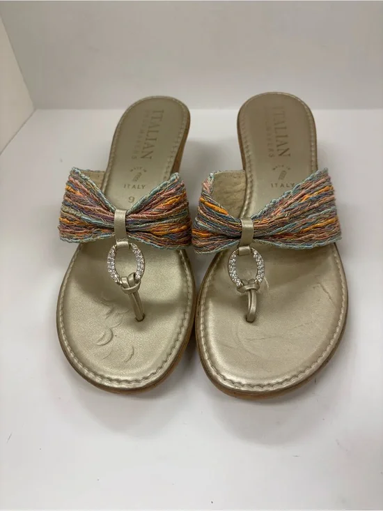 ITALIAN SHOEMAKER SANDALS WOMEN 9  MULTICOLOR W / GOLD  FEMININE  WHIMSICAL