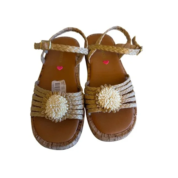 Steve Madden JGRADYY Raffia Cork Wedge Platform Sandals Kids‎ Size 2