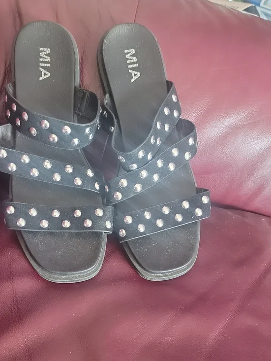 MIA Black Triple-Stud Slide Sandals