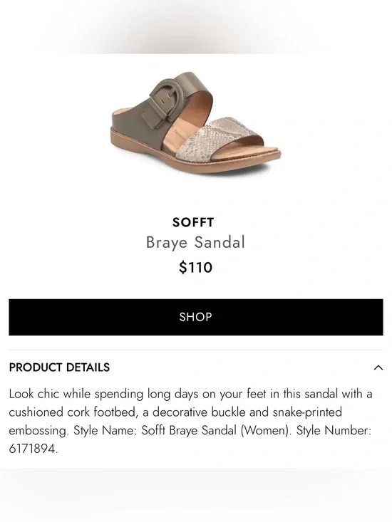 SOFFT Braye Sz 9 Leather Double (1 Adjustable) Strap Sandals Orig $110 Exc Cond