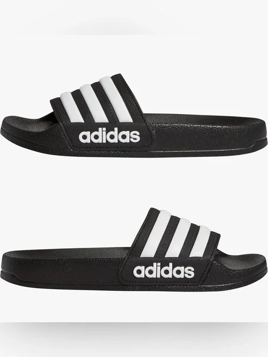 Adidas Adilette Shower Slides Kids Size 10K Black White NWT