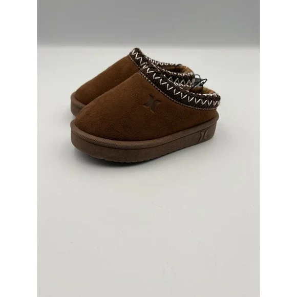 Hurley Kids MODI-T Brown Faux Suede Faux Fur Slippers Size 7 Youth NEW