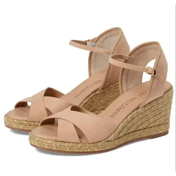 Stuart Weitzman Mirela 11 suede cross front espadrille sandals 6