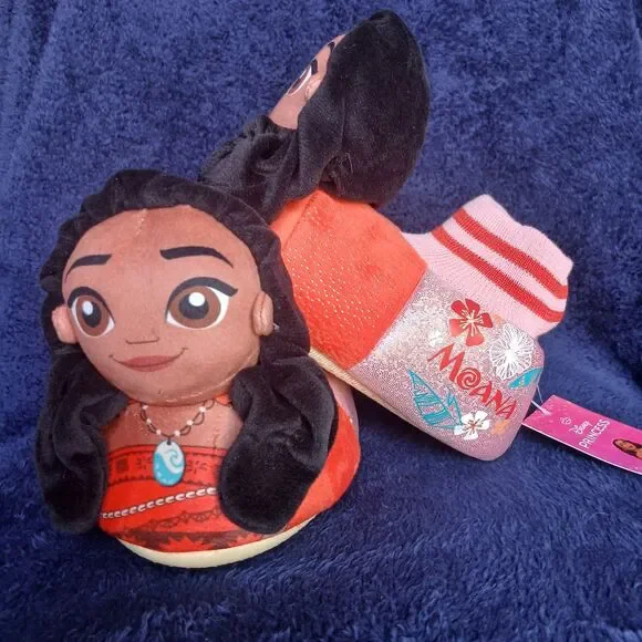 Disney Princess Moana Slippers Orange Pink Glitter Size 11-12 NWT