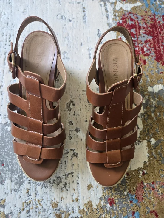 Vionic Tan Brown Leather Multi-Strap Slingback Sandals