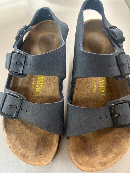 Navy Blue Birkenstock Two-Strap Buckle Sandals