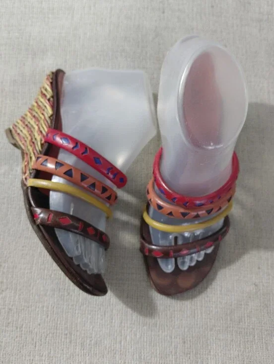 Zalo Multicolor Strappy Wedge Sandals with Red, Orange, Yellow and Brown Accents