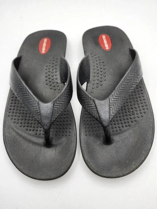 Okabashi Women’s Black Flip-Flop Sandals with Red Insole Accent