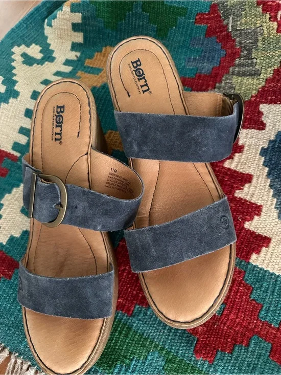 Born Women's Navy Suede Dual-Strap Slide Sandals