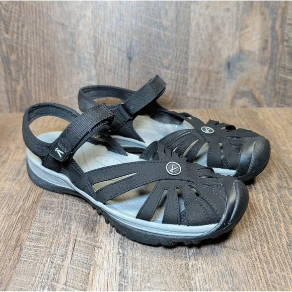 Keen Rose Sandals Womens Size 7 Black Adjustable Hook & Loop Strap Comfort
