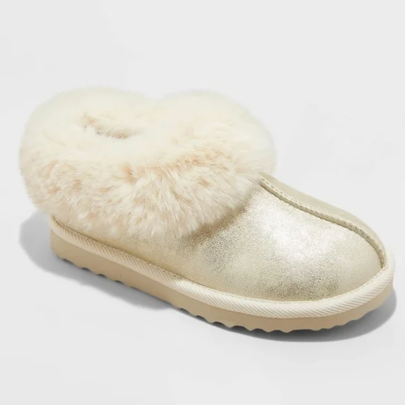 Kids Mollie Faux Fur Slippers Cat & Jack Gold Size 4