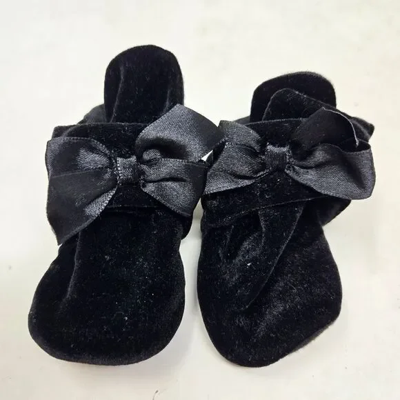 ROBEEZ Elegant Black Velvet Bow Baby Shoes Slippers 0-3‎ Months