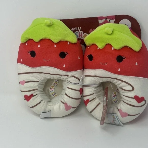 New Original Squishmallows Kids Sz 13-1 Chocolate Dipped Strawberries Slippers