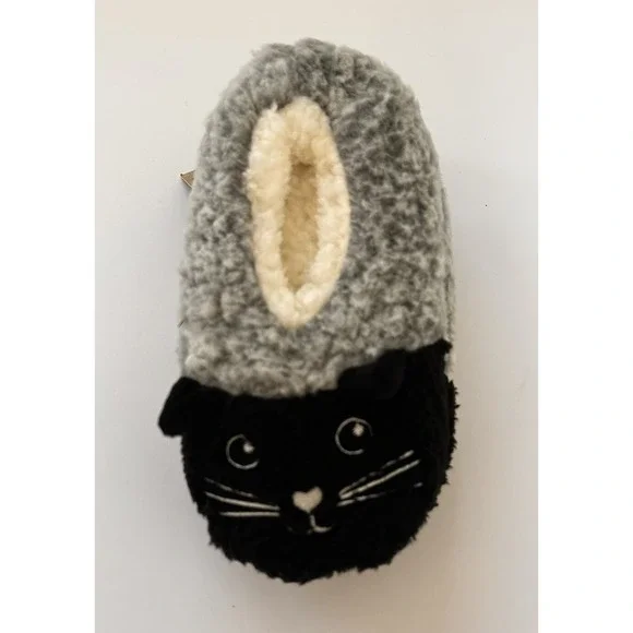 Kitty Cat‎ Cats Kids Size 11-13 Medium Gray/Black Fleece, Slip On, New!! BxG