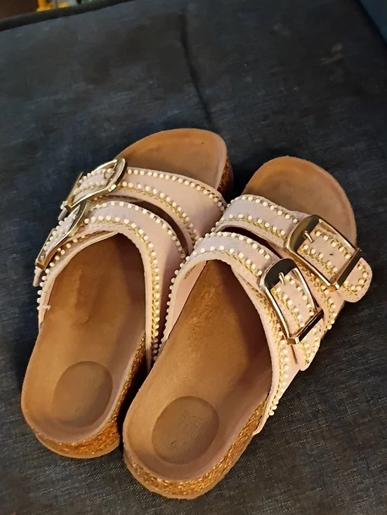 Source Unknown Blush Pink Studded Double-Buckle Slide Sandals