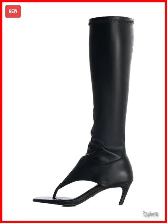 Kitten Heel Thong Sandal Boots Open Toe Knee High Stiletto