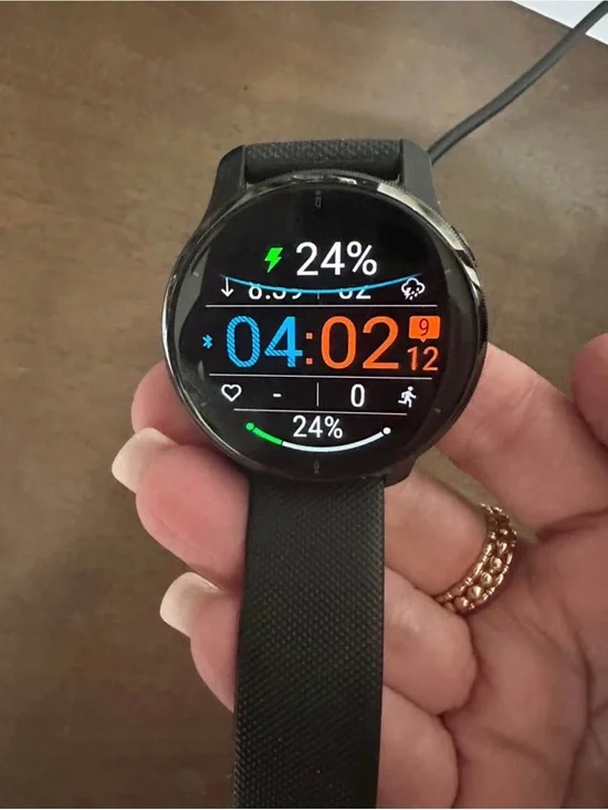 garmin Black Round Smartwatch with Digital Color Display