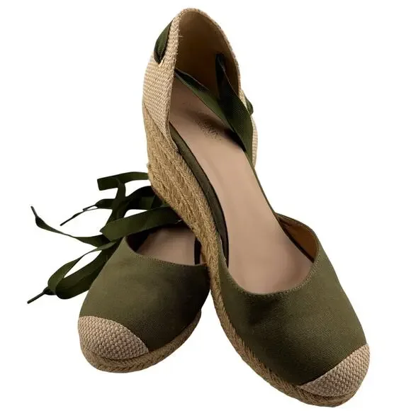 Catherine Malandrino Boho Kittley Green Espadrille Wedge Sandals Size 9 Shoes
