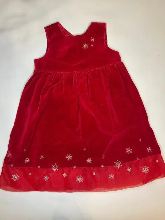 Old Navy Girls 4T Red Velvet Snowflake Holiday Christmas Dress Crisscross Back