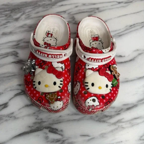 Crocs Hello Kitty Kids C 13 Red Polka Dot Clogs Sanrio Charms Slip On Shoes