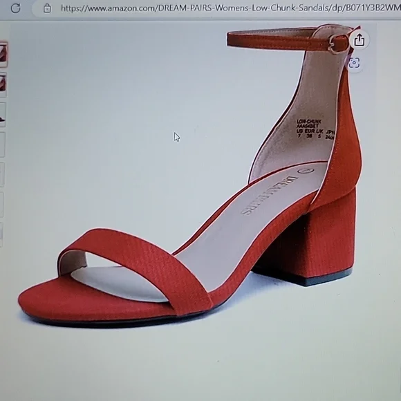 Dream Pairs red suede low chunk heel ankle strap pump sandals sz 7.5 New…