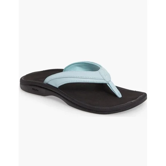 OluKai Ohana Flip Flops Thong Sandals Sea Glass Black Women's Size 9