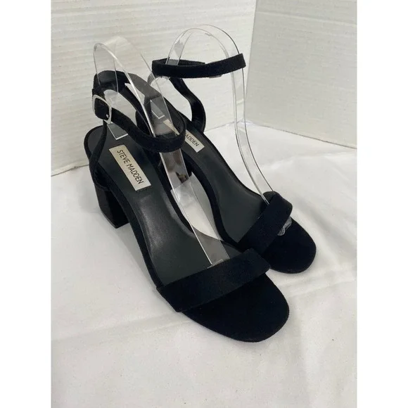 Steve Madden Glamorous Sandals Womens 9 Black Excellent Block Heel GLAM03S1