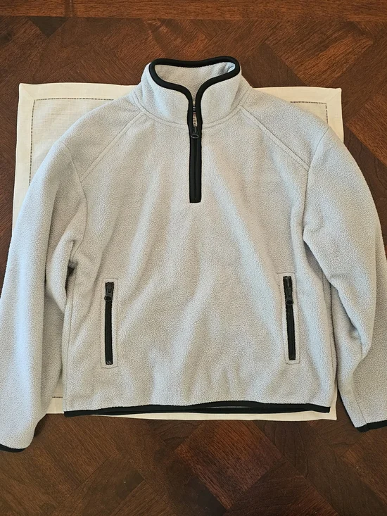 Old Navy Fleece 1/4 Zip Pullover Sweater Light Gray Mock Neck Girls Boys M 8-9